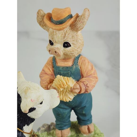 Farmer Pig Piggy w/ Cow Figurine 5" Resin 1994 Trippie's Countryside Lover Vtg - Picture 11 of 16